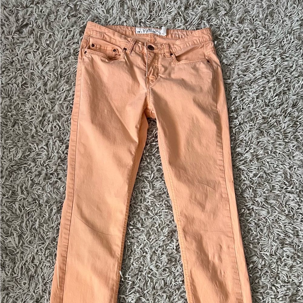 H&M L.O.G.G. Woman’s coral Skinny Stretch Chinos Jeans Pants Low Rise Sz 8